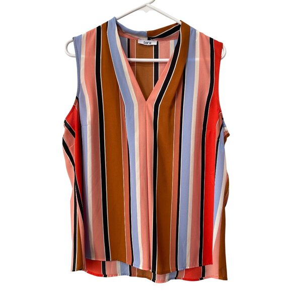 Bar III Blouse Sleeveless V Neck Inverted Pleat Multicolor Lightweight Polyester - Picture 2 of 8